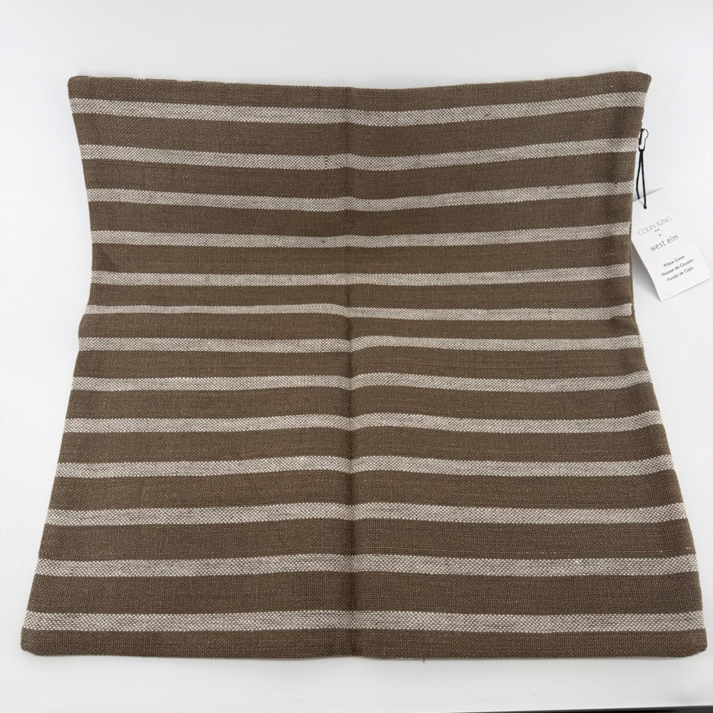 West Elm Colin King Studio Striped Pillow Cover Brown Cream 20x20 NEW